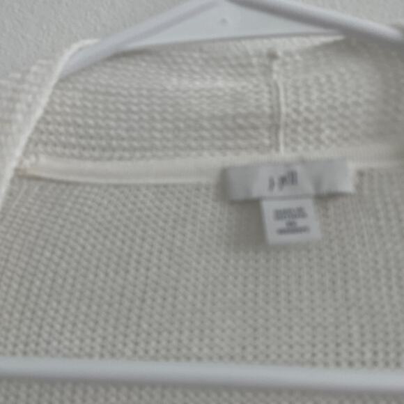 J Jill Cardigan Sweater Women 2X White Stretch Pockets Midi Coastal Linen Open - Picture 6 of 11